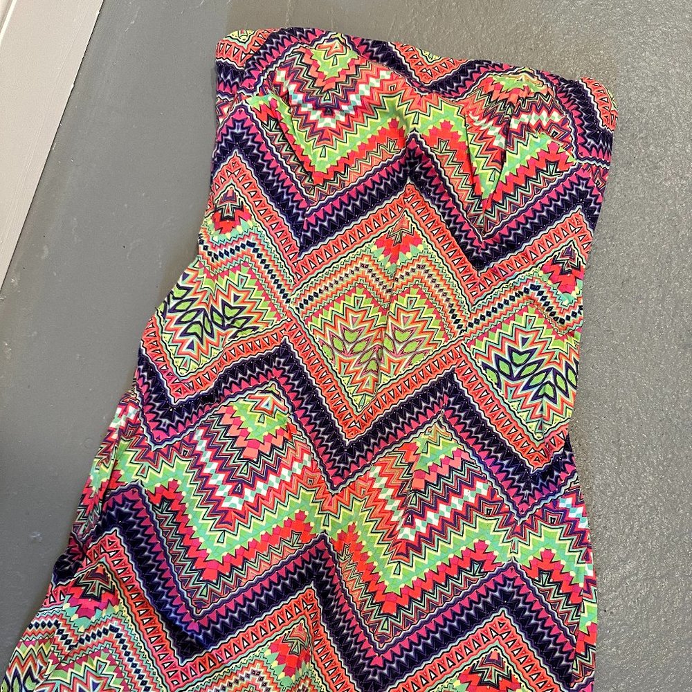 Shelli Segal Strapless Dress Chevron Size 0